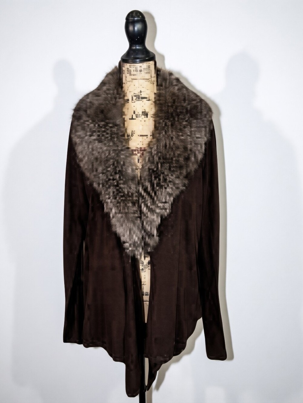 LaneBryant Brown Open Front Caesigan Sweater With Removable Faux Fur-Trim